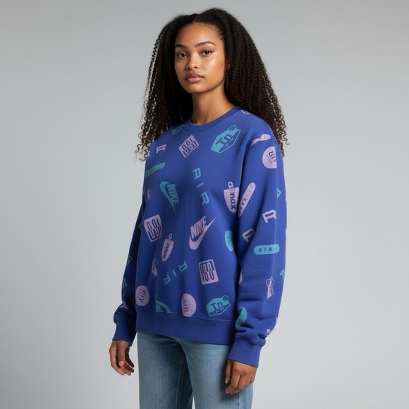 Nike Tops - Nike air max printed crewneck sweatshirt size XSmall Blue Purple STREETWEAR